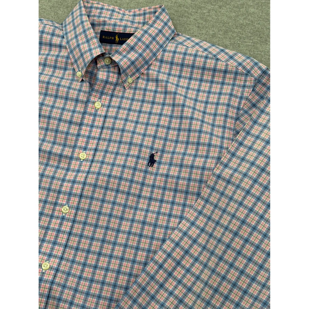 Ralph Lauren Mens XL Long Sleeve Plaid Button Down Shirt Pink Blue Cotton Check